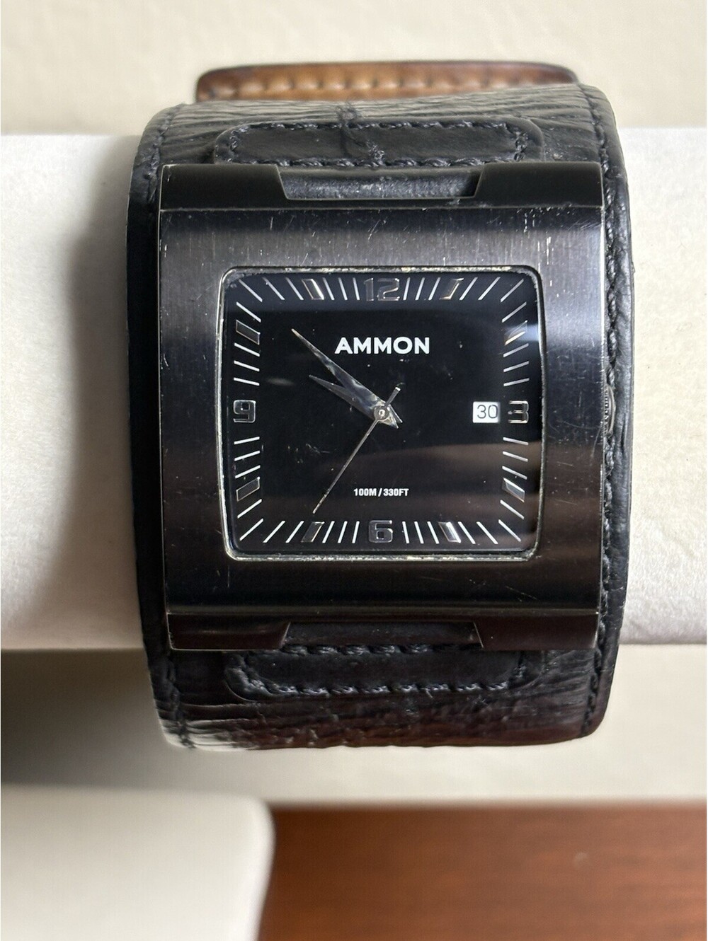 Ammon Agent Men’s Black Square Dial Cuff Watch Quartz 100M/330FT Vintage 2000s